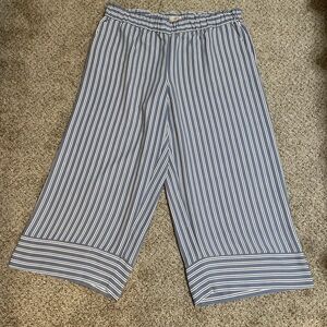 LOFT Outlet Blue, Navy and White Striped Flowy Pants with Pockets